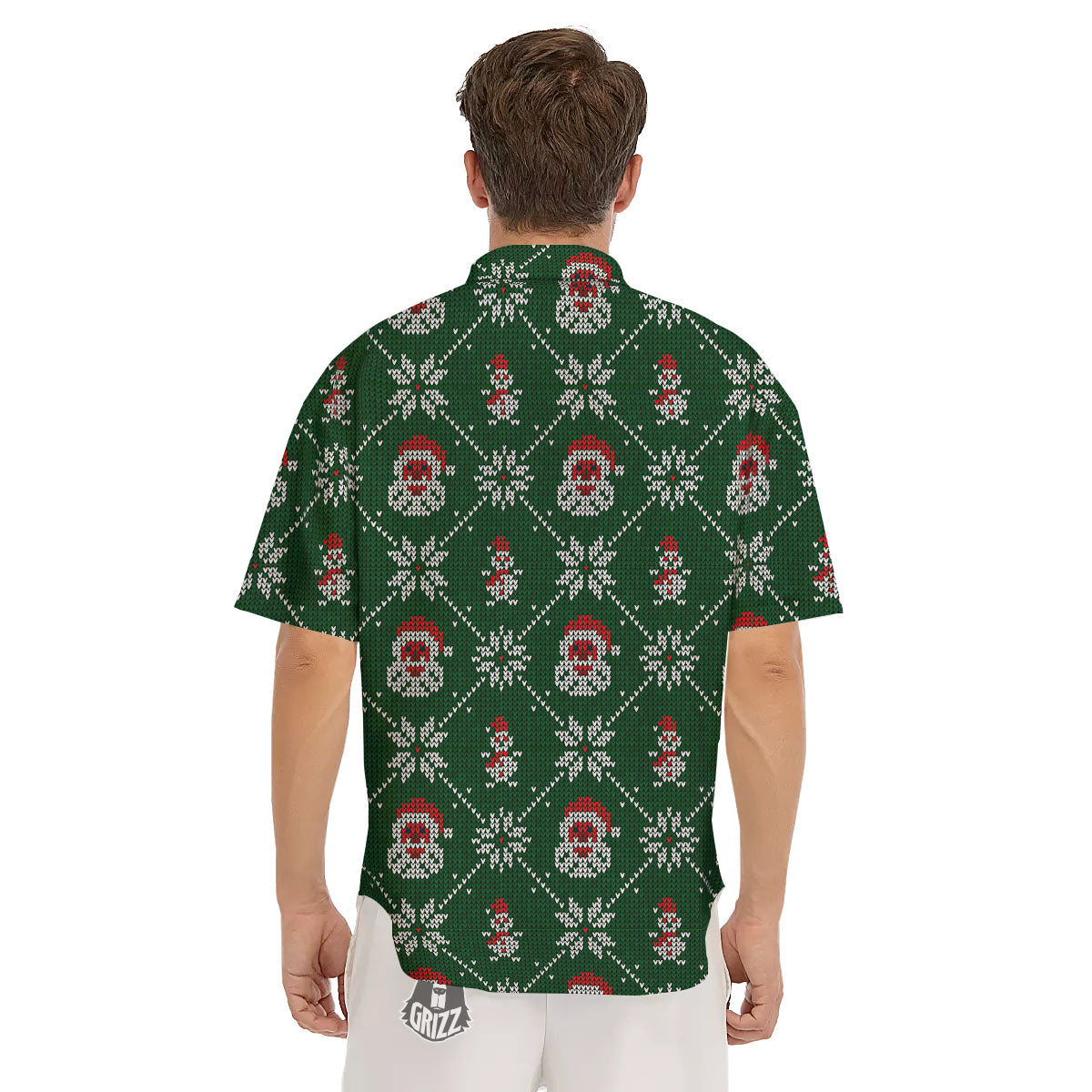 Knitted Santa Claus Print Pattern Men's Short Sleeve Shirts-grizzshop