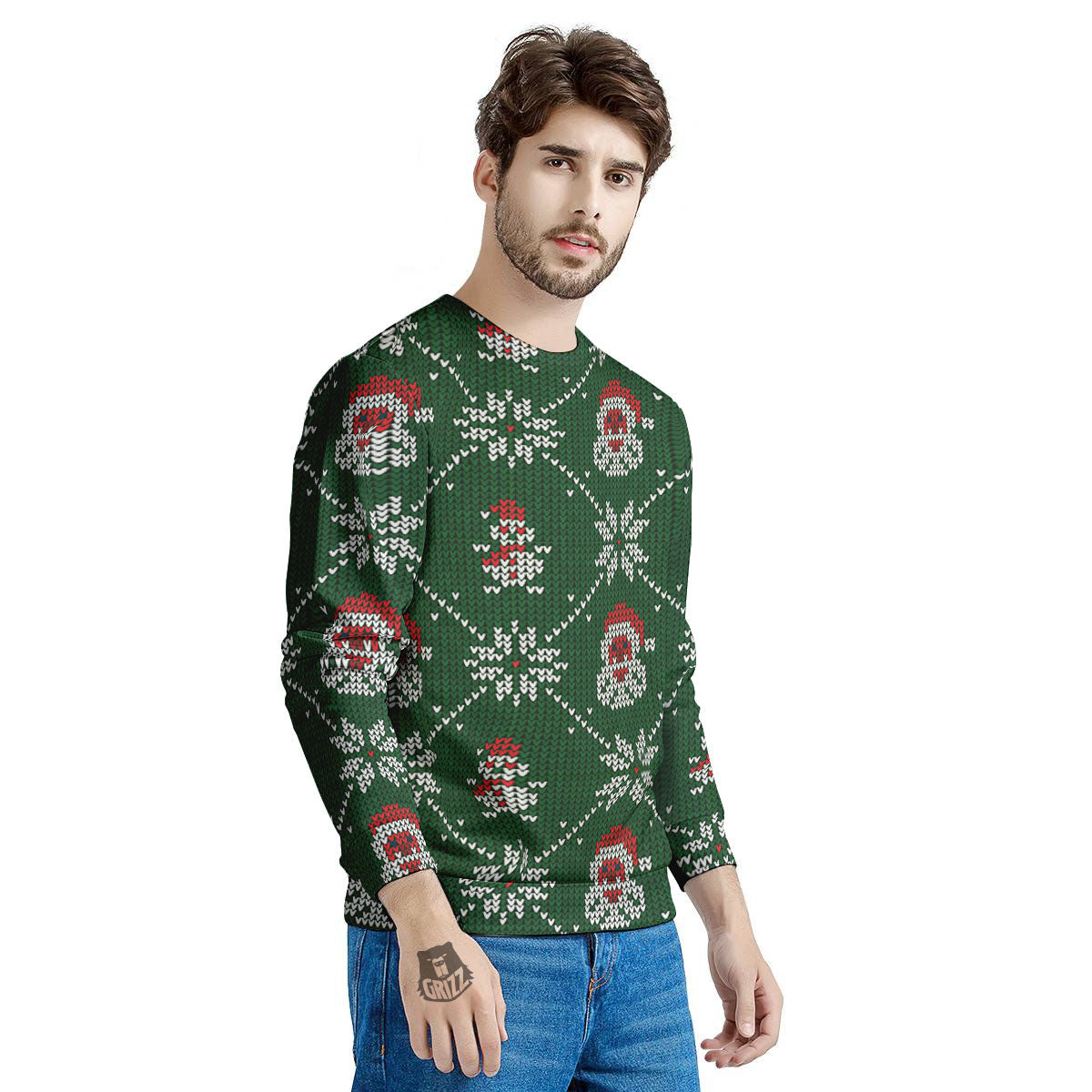 Knitted Santa Claus Print Pattern Men's Sweatshirt-grizzshop