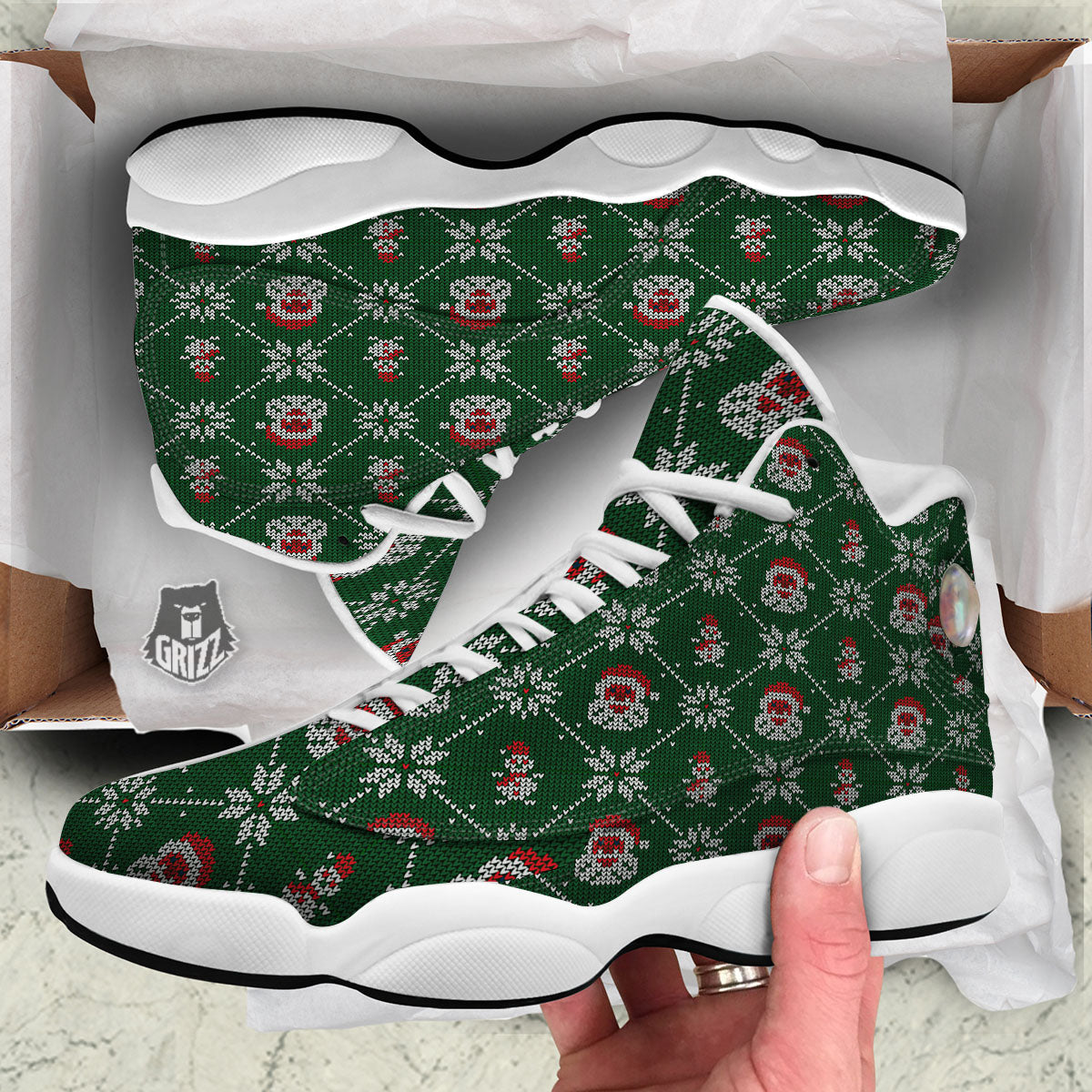 Knitted Santa Claus Print Pattern White Basketball Shoes-grizzshop