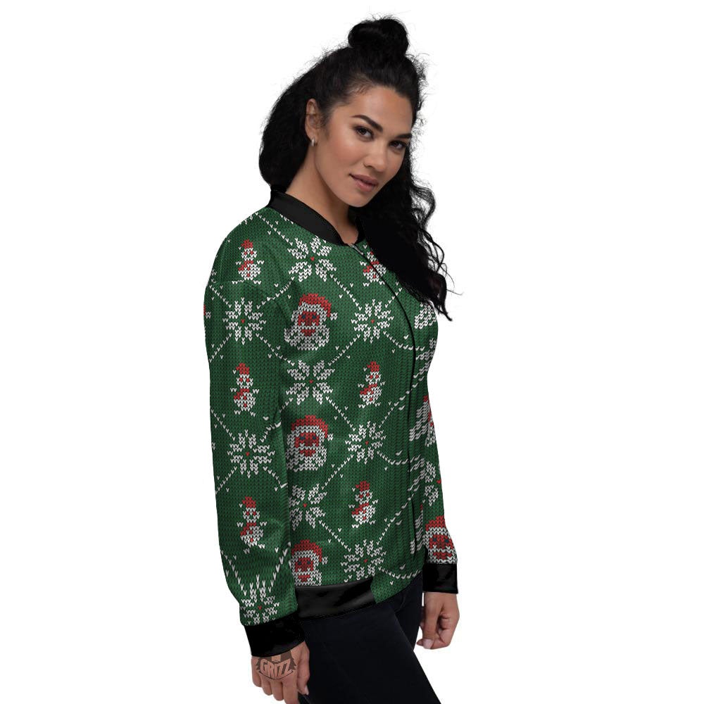 Knitted Santa Claus Print Pattern Women's Bomber Jacket-grizzshop