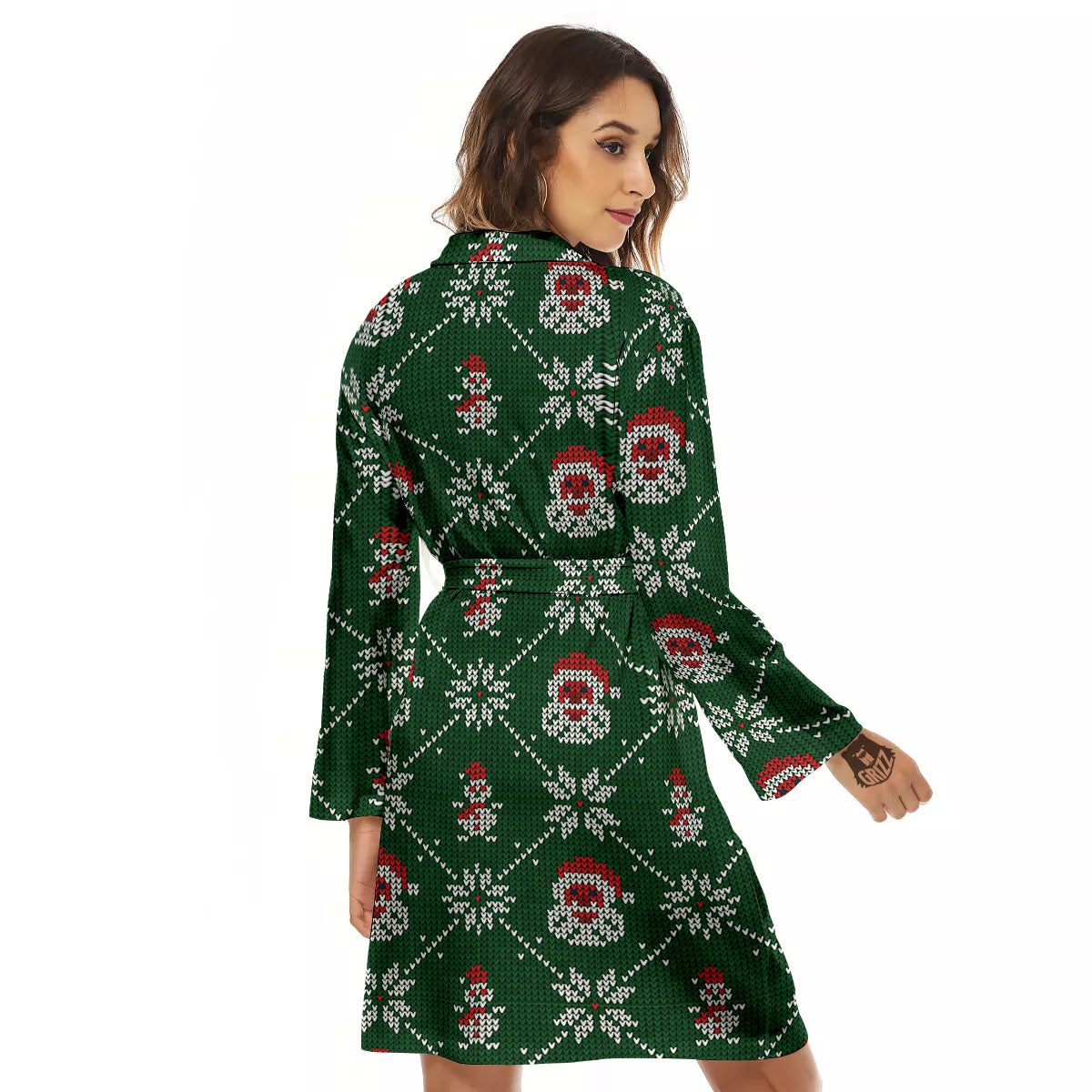 Knitted Santa Claus Print Pattern Women's Robe-grizzshop