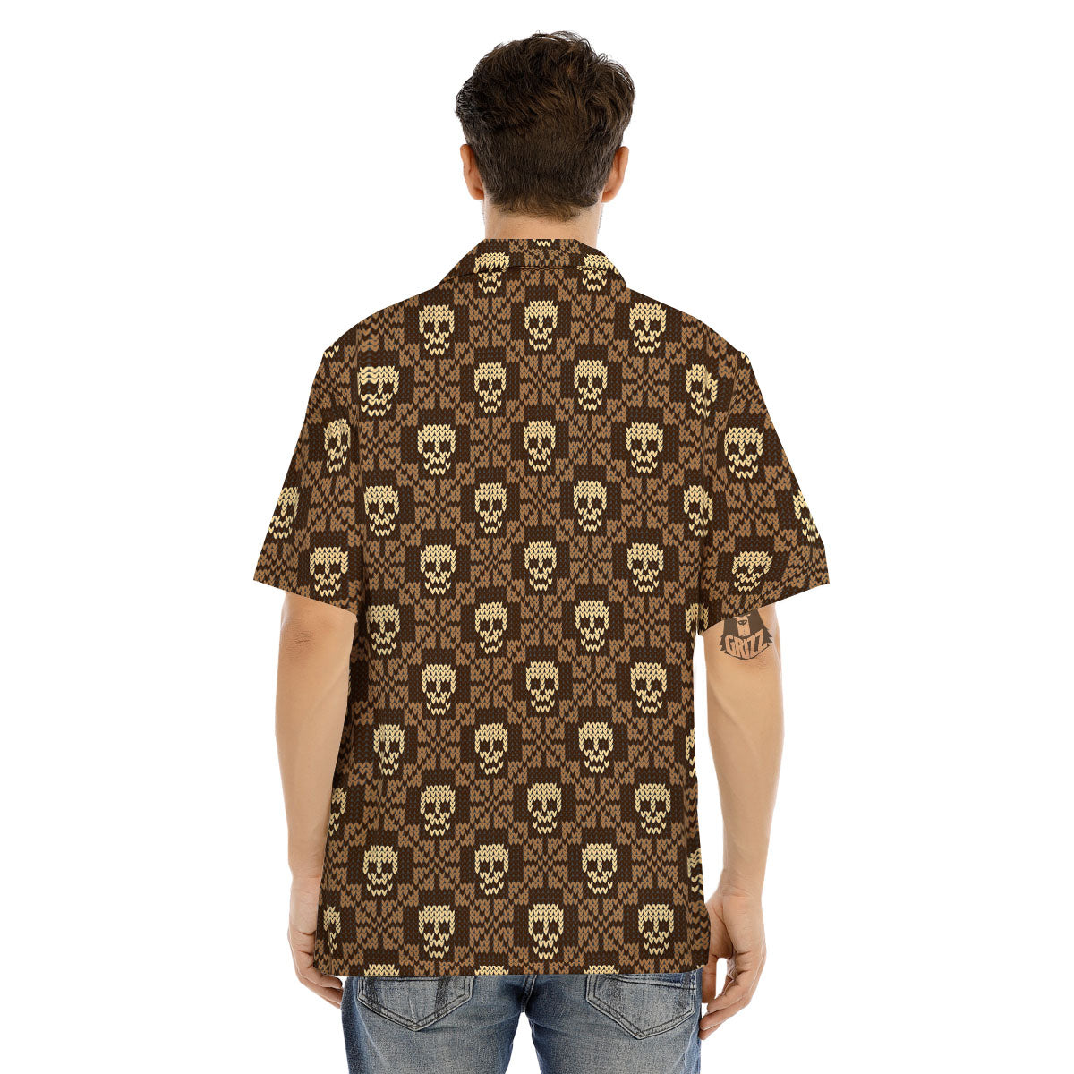 Knitted Skull Print Pattern Men's Hawaiian Shirt-grizzshop