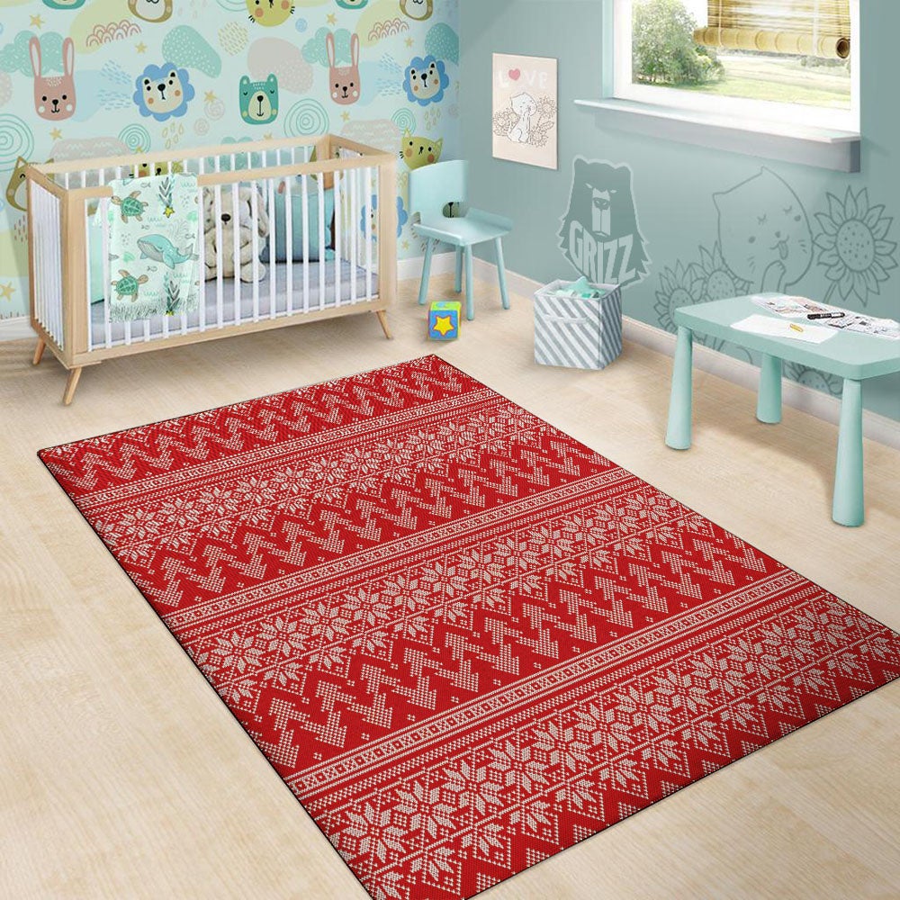 Knitted Snow Flower Print Pattern Floor Mat-grizzshop