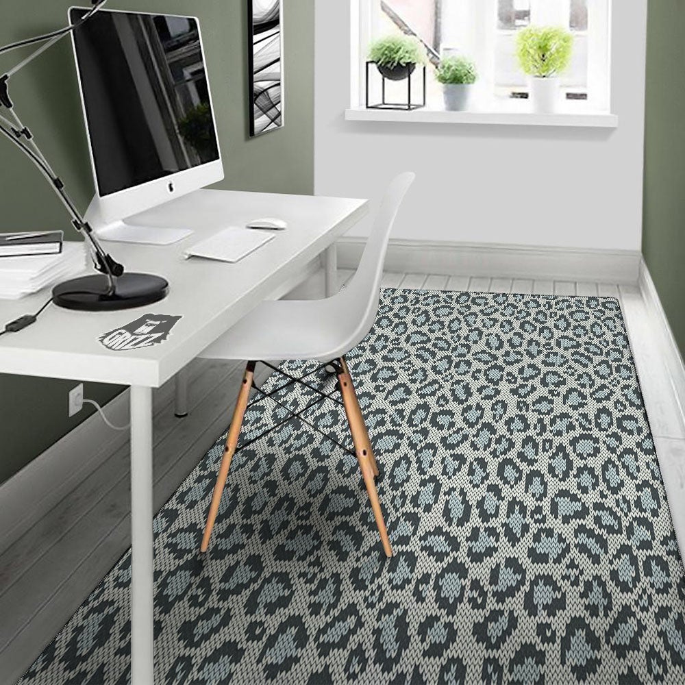 Knitted Snow Leopard Print Pattern Floor Mat-grizzshop