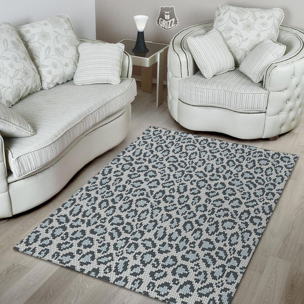 Knitted Snow Leopard Print Pattern Floor Mat-grizzshop