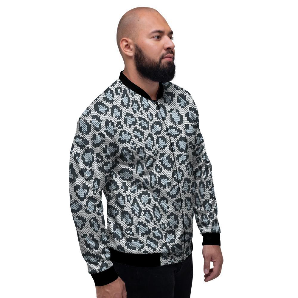 Knitted Snow Leopard Print Pattern Men's Bomber Jacket-grizzshop