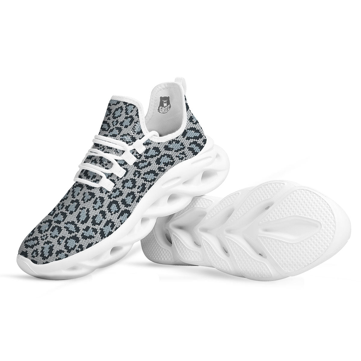 Knitted Snow Leopard Print Pattern White Running Shoes-grizzshop