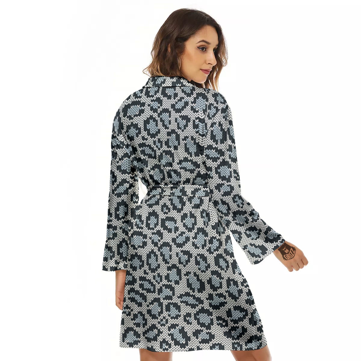 Knitted Snow Leopard Print Pattern Women's Robe-grizzshop