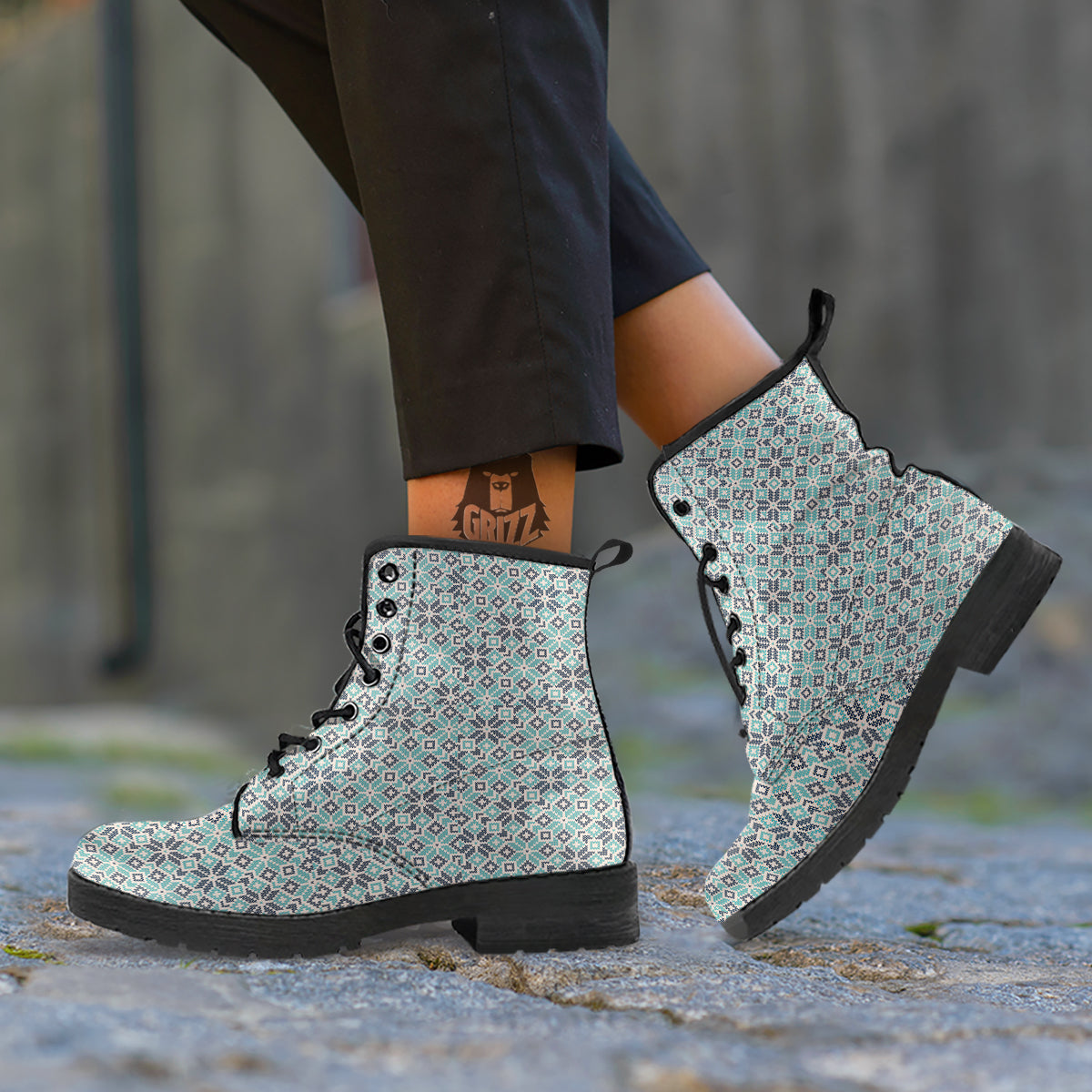 Knitted Snow Print Pattern Leather Boots-grizzshop