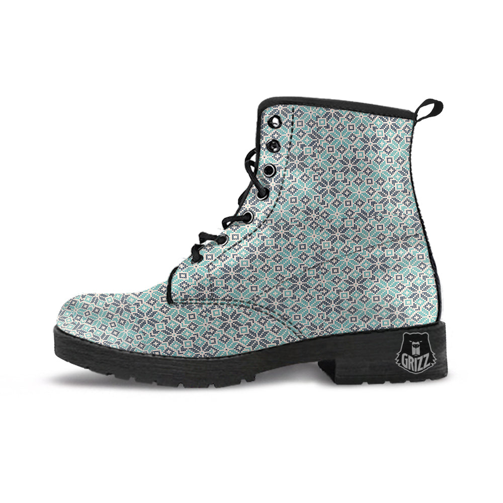 Knitted Snow Print Pattern Leather Boots-grizzshop