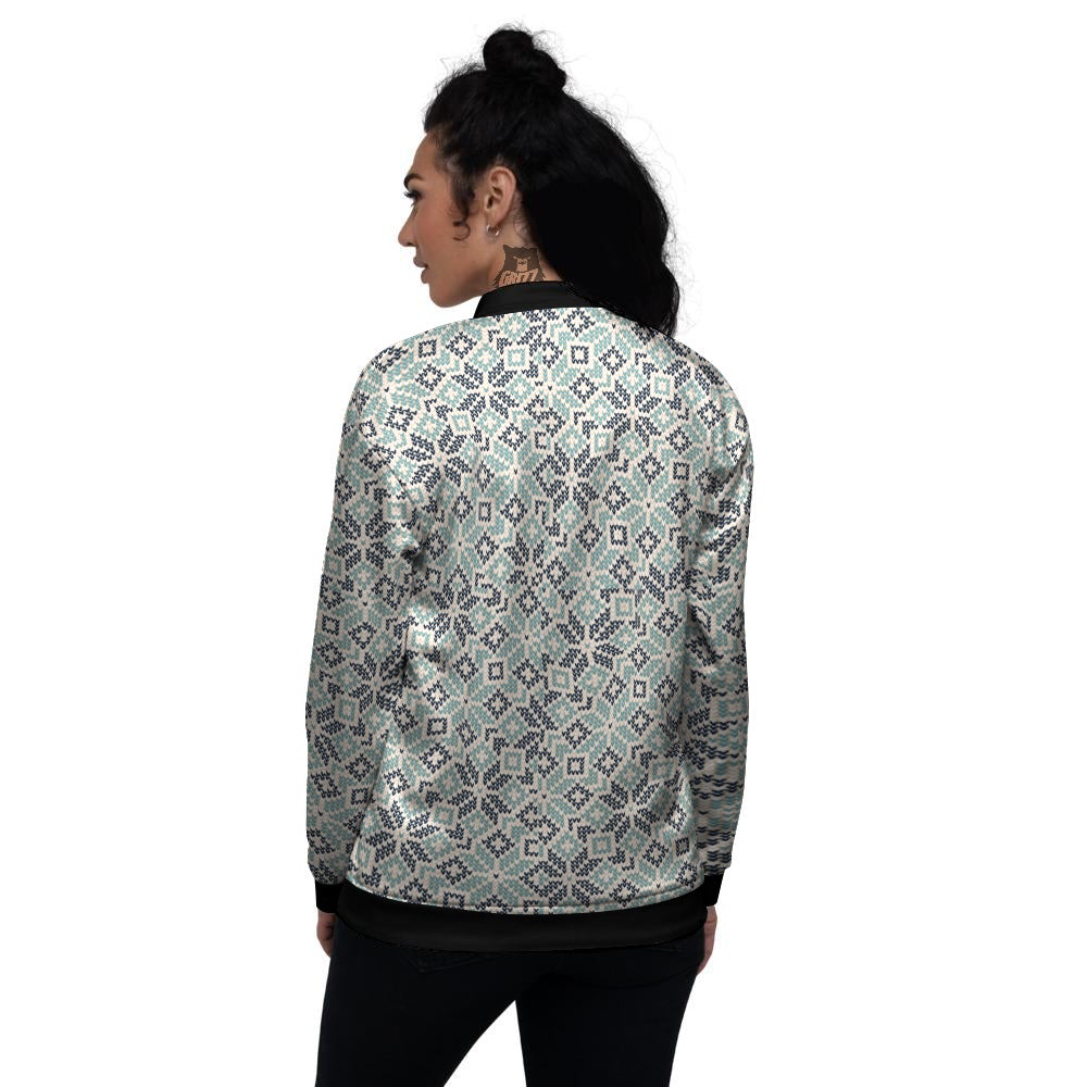 Knitted Snow Print Pattern Women's Bomber Jacket-grizzshop