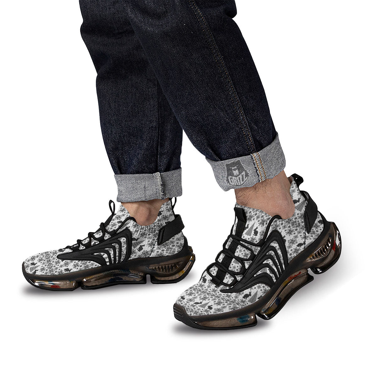 Knitted Snow Rabbit Print Pattern Black Gym Shoes-grizzshop