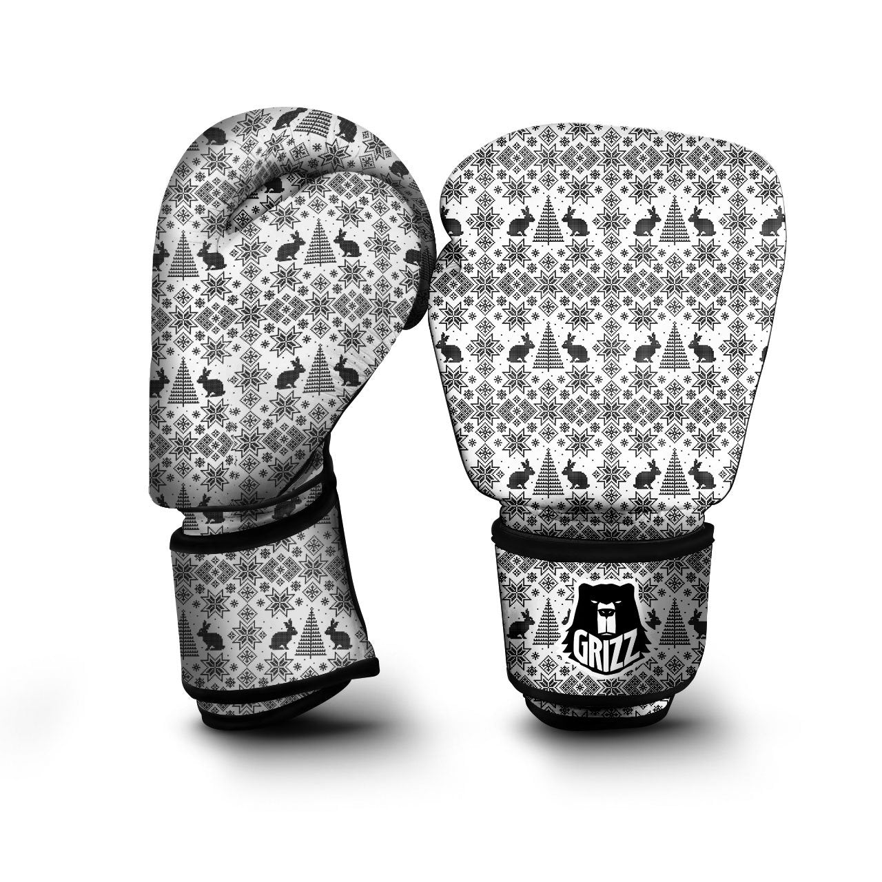 Knitted Snow Rabbit Print Pattern Boxing Gloves-grizzshop