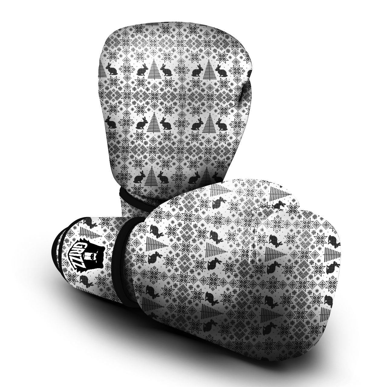 Knitted Snow Rabbit Print Pattern Boxing Gloves-grizzshop