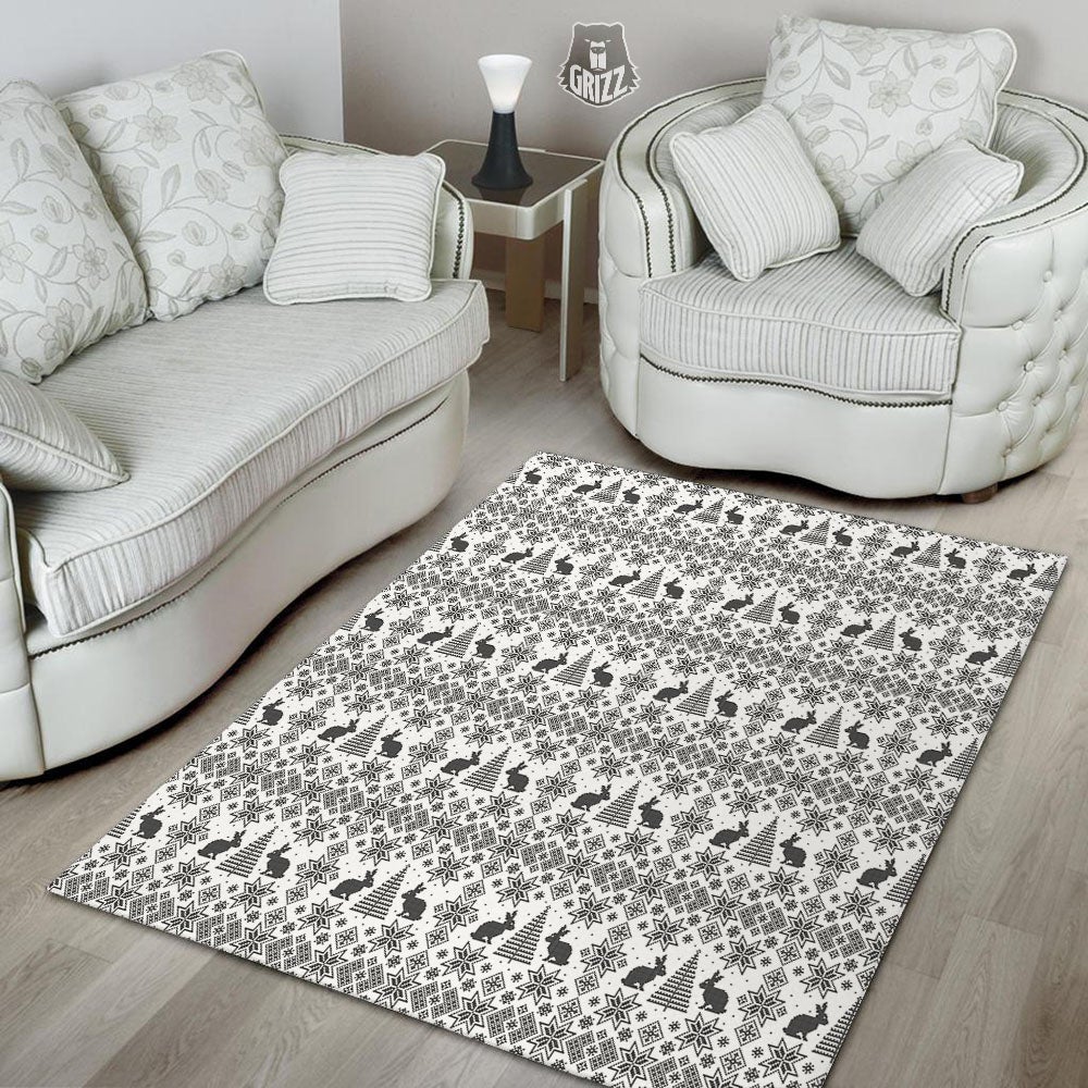 Knitted Snow Rabbit Print Pattern Floor Mat-grizzshop