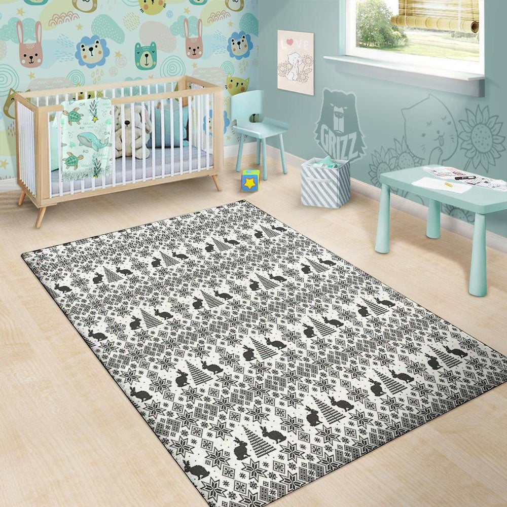 Knitted Snow Rabbit Print Pattern Floor Mat-grizzshop