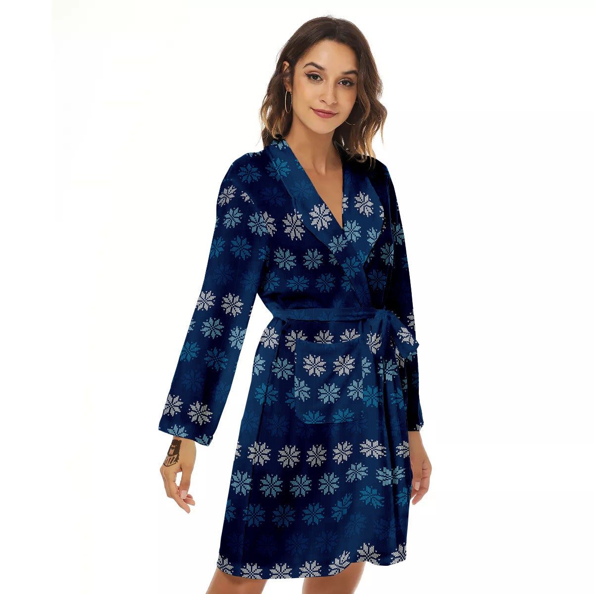 Knitted Snowflakes Print Pattern Women's Robe-grizzshop