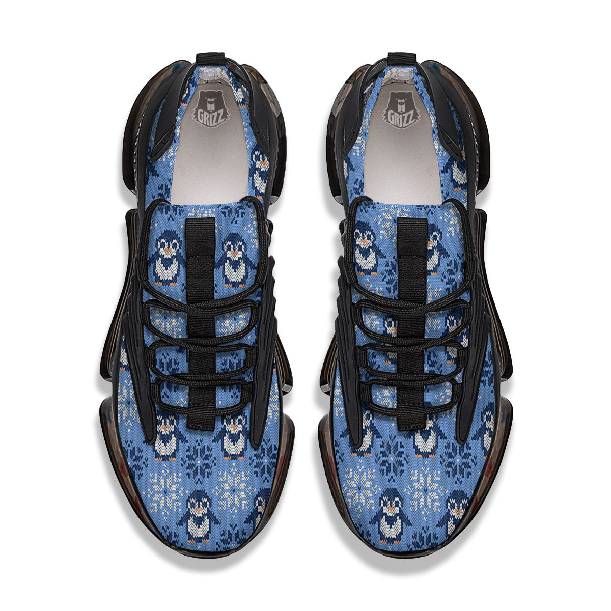 Knitted Snowy Penguin Print Pattern Black Gym Shoes-grizzshop