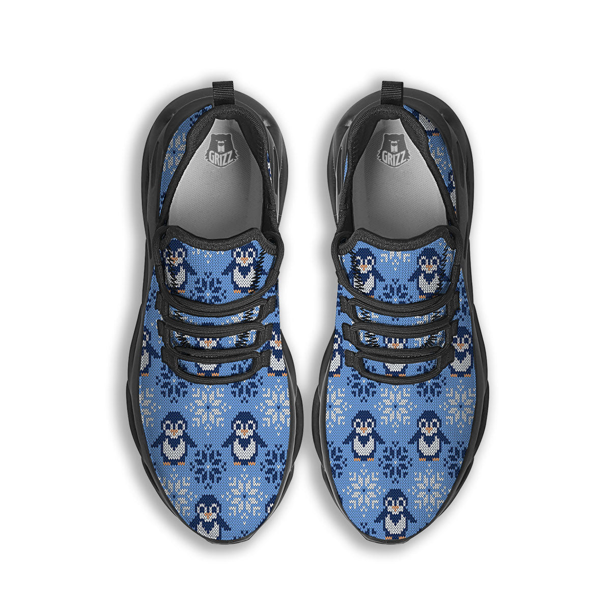 Knitted Snowy Penguin Print Pattern Black Running Shoes-grizzshop