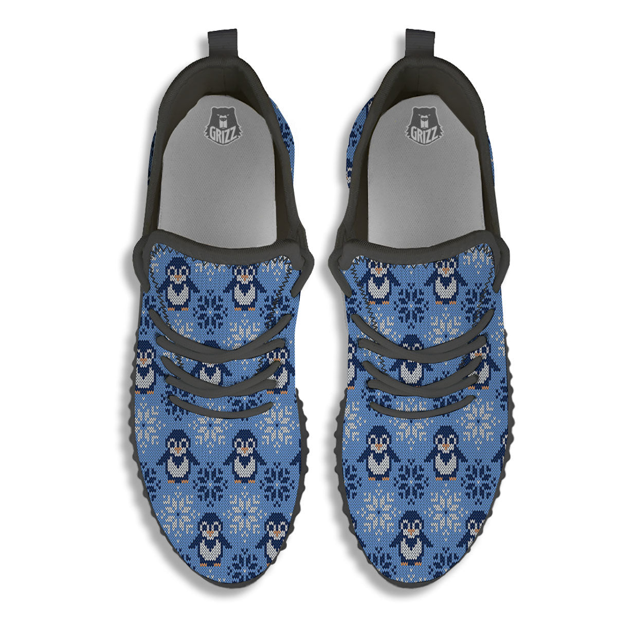 Knitted Snowy Penguin Print Pattern Black Walking Shoes-grizzshop