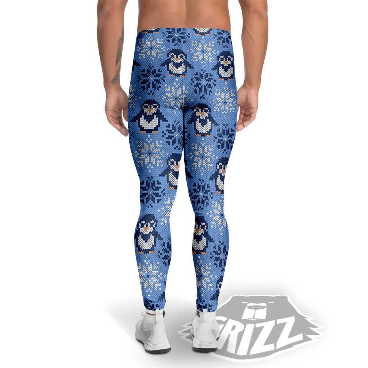 Knitted Snowy Penguin Print Pattern Men's Leggings-grizzshop