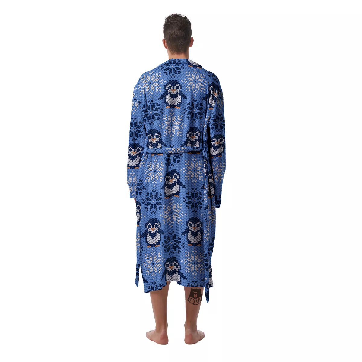 Knitted Snowy Penguin Print Pattern Men's Robe-grizzshop