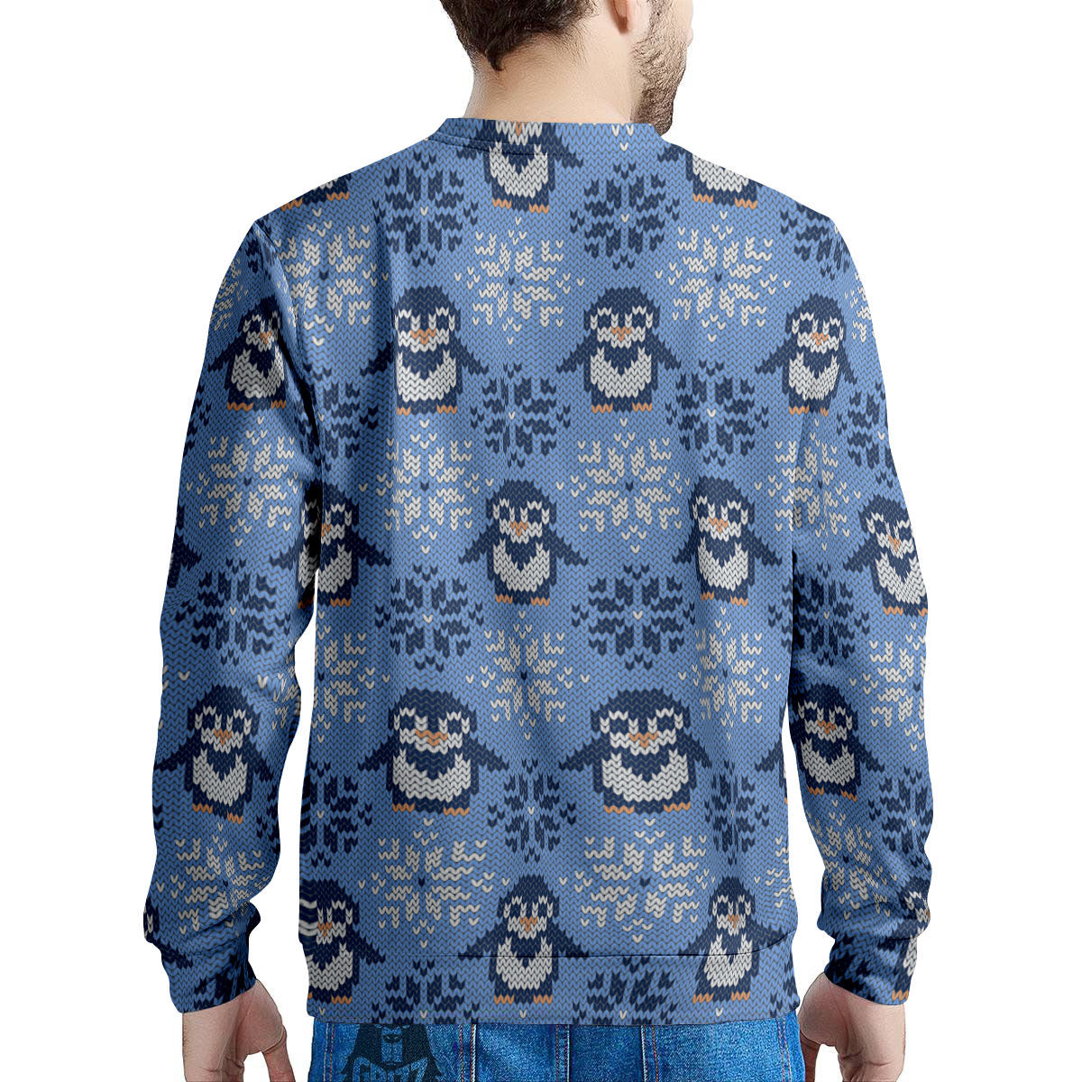 Knitted Snowy Penguin Print Pattern Men's Sweatshirt-grizzshop