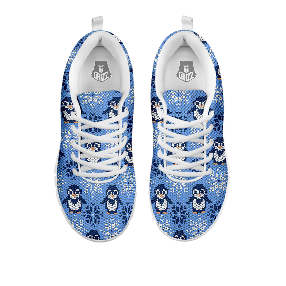 Knitted Snowy Penguin Print Pattern White Sneaker-grizzshop