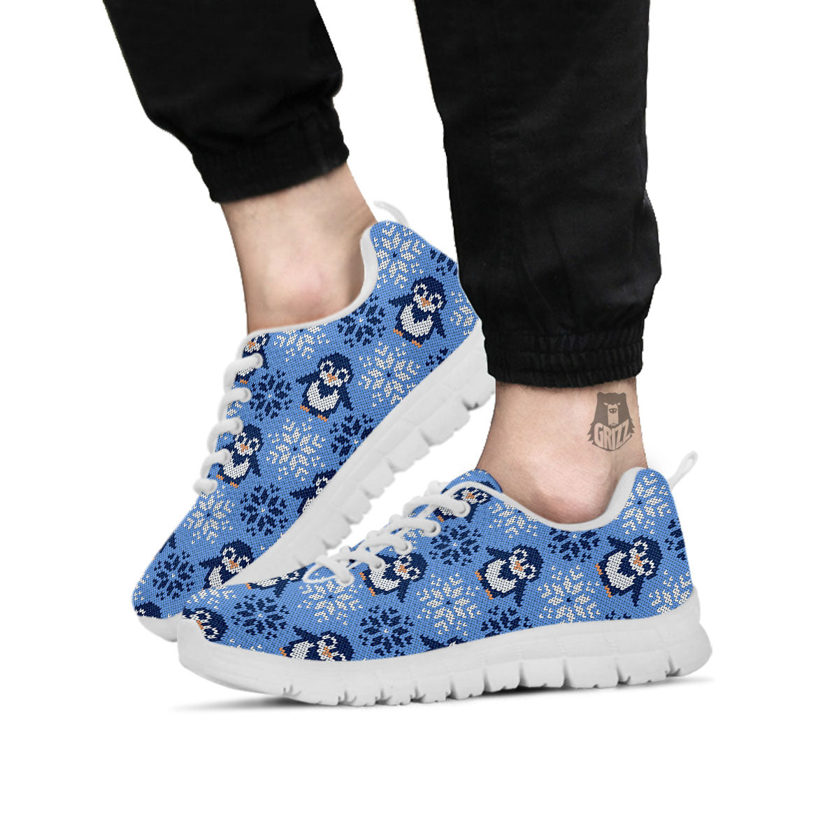 Knitted Snowy Penguin Print Pattern White Sneaker-grizzshop