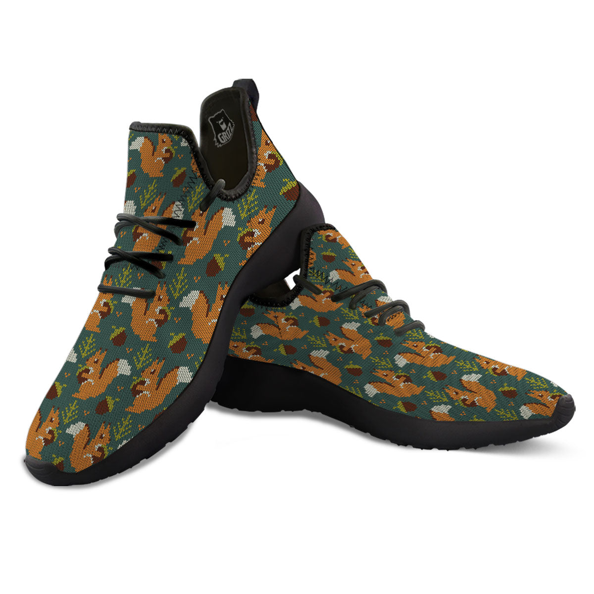 Knitted Squirrel Print Pattern Black Athletic Shoes-grizzshop