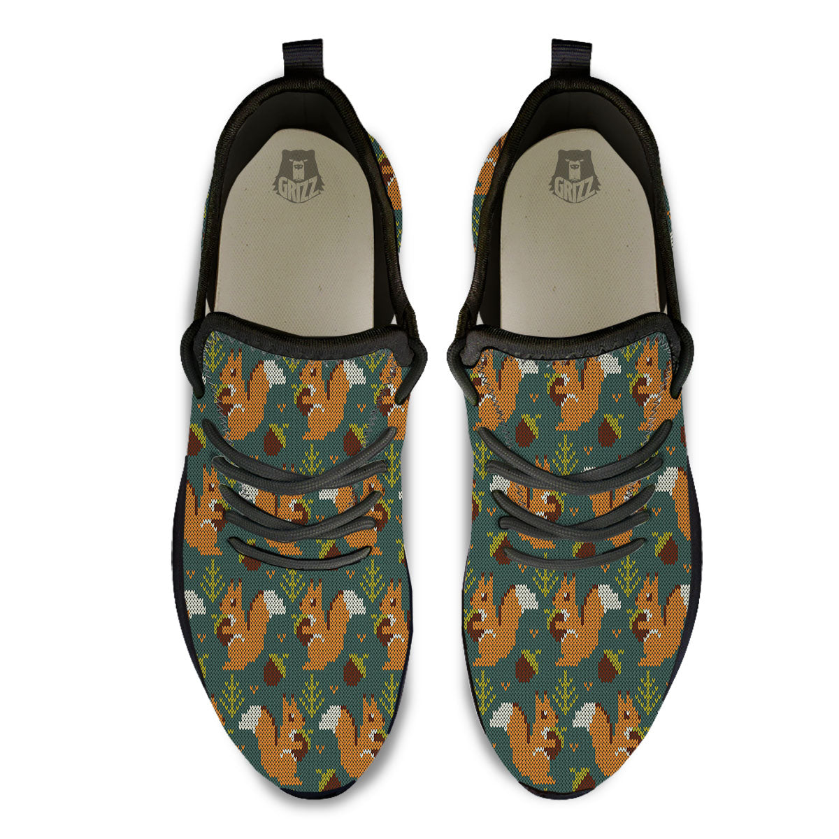 Knitted Squirrel Print Pattern Black Athletic Shoes-grizzshop