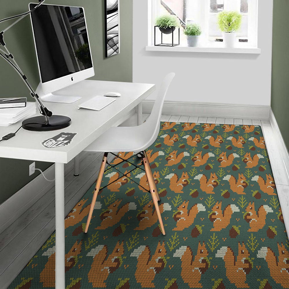 Knitted Squirrel Print Pattern Floor Mat-grizzshop