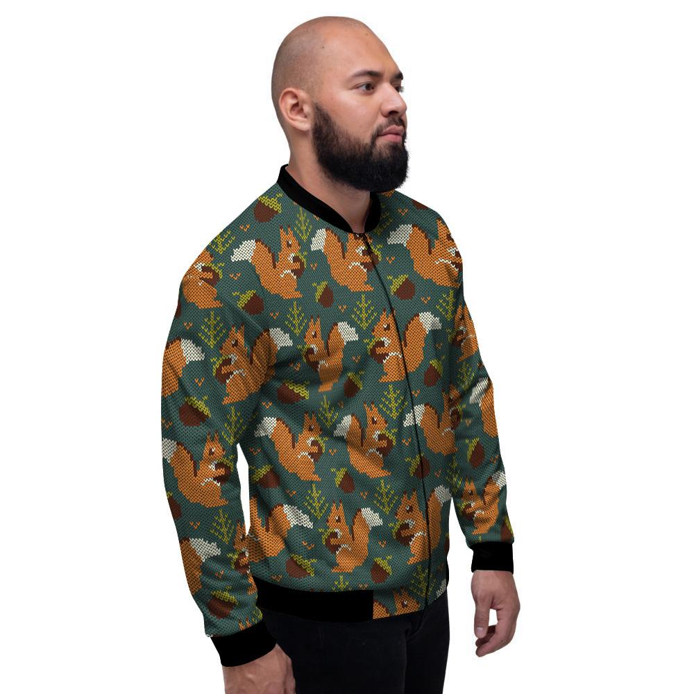 Knitted Squirrel Print Pattern Men's Bomber Jacket-grizzshop