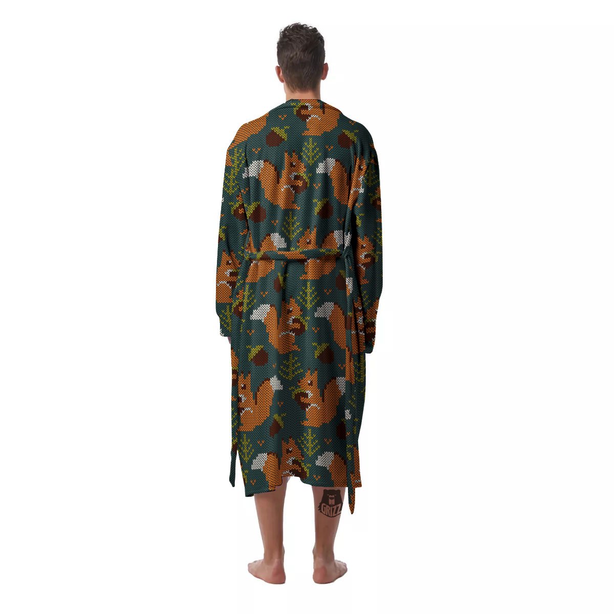 Knitted Squirrel Print Pattern Men's Robe-grizzshop