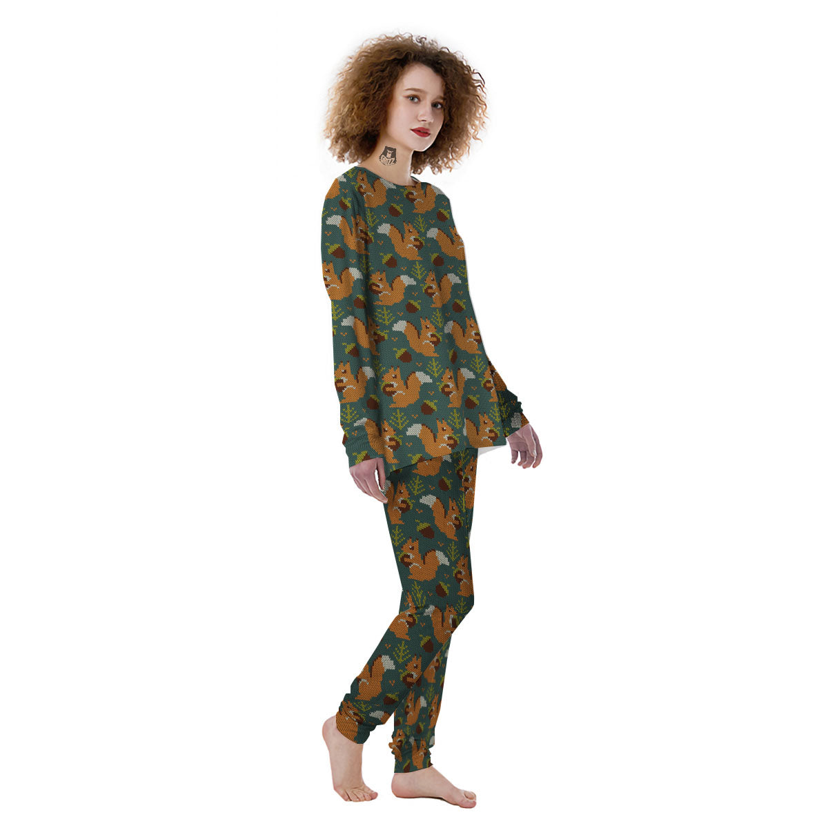 Knitted Squirrel Print Pattern Women's Pajamas-grizzshop