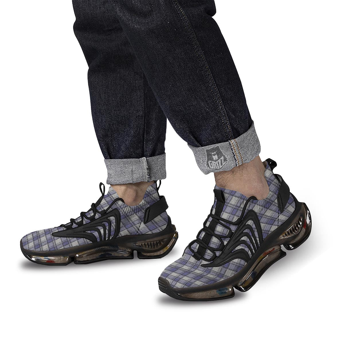 Knitted Tartan Print Pattern Black Gym Shoes-grizzshop