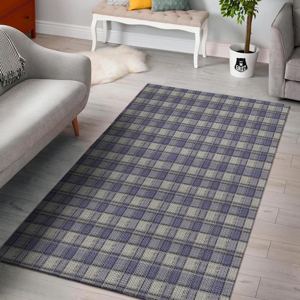 Knitted Tartan Print Pattern Floor Mat-grizzshop