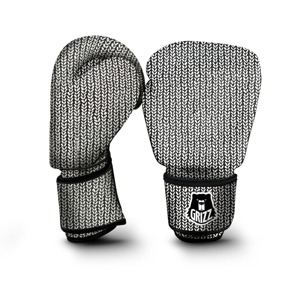 Knitted Texture White And Black Print Pattern Boxing Gloves-grizzshop