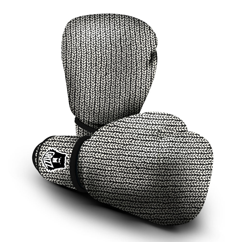 Knitted Texture White And Black Print Pattern Boxing Gloves-grizzshop