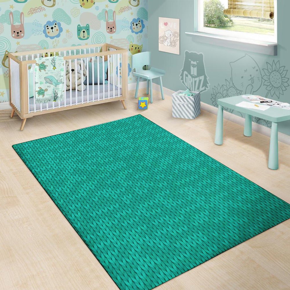 Knitted Turquoise Print Pattern Floor Mat-grizzshop