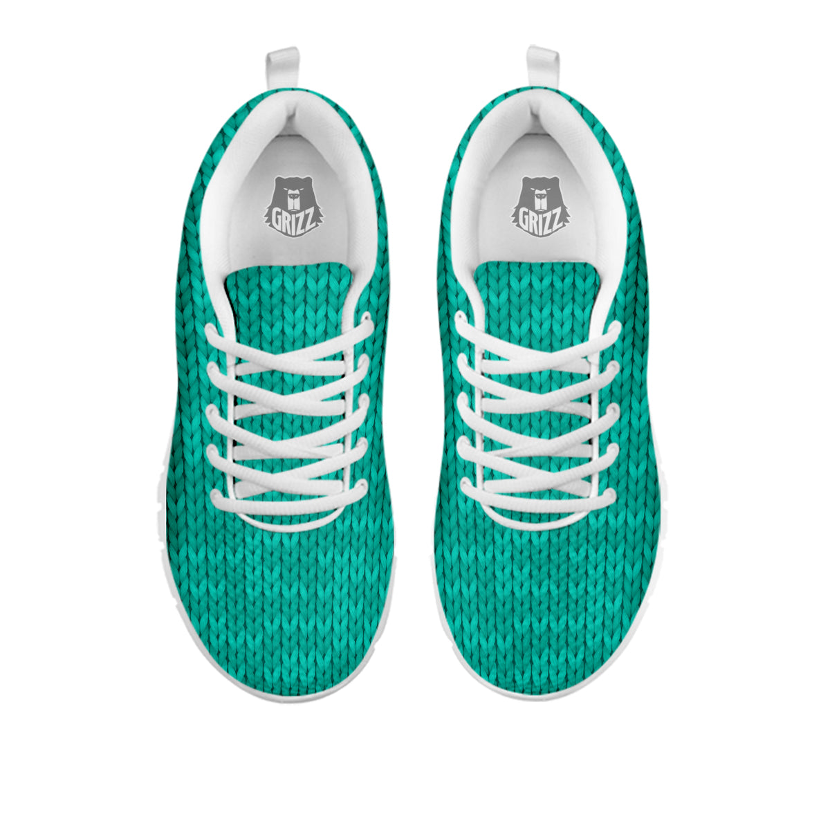 Knitted Turquoise Print Pattern White Sneaker-grizzshop