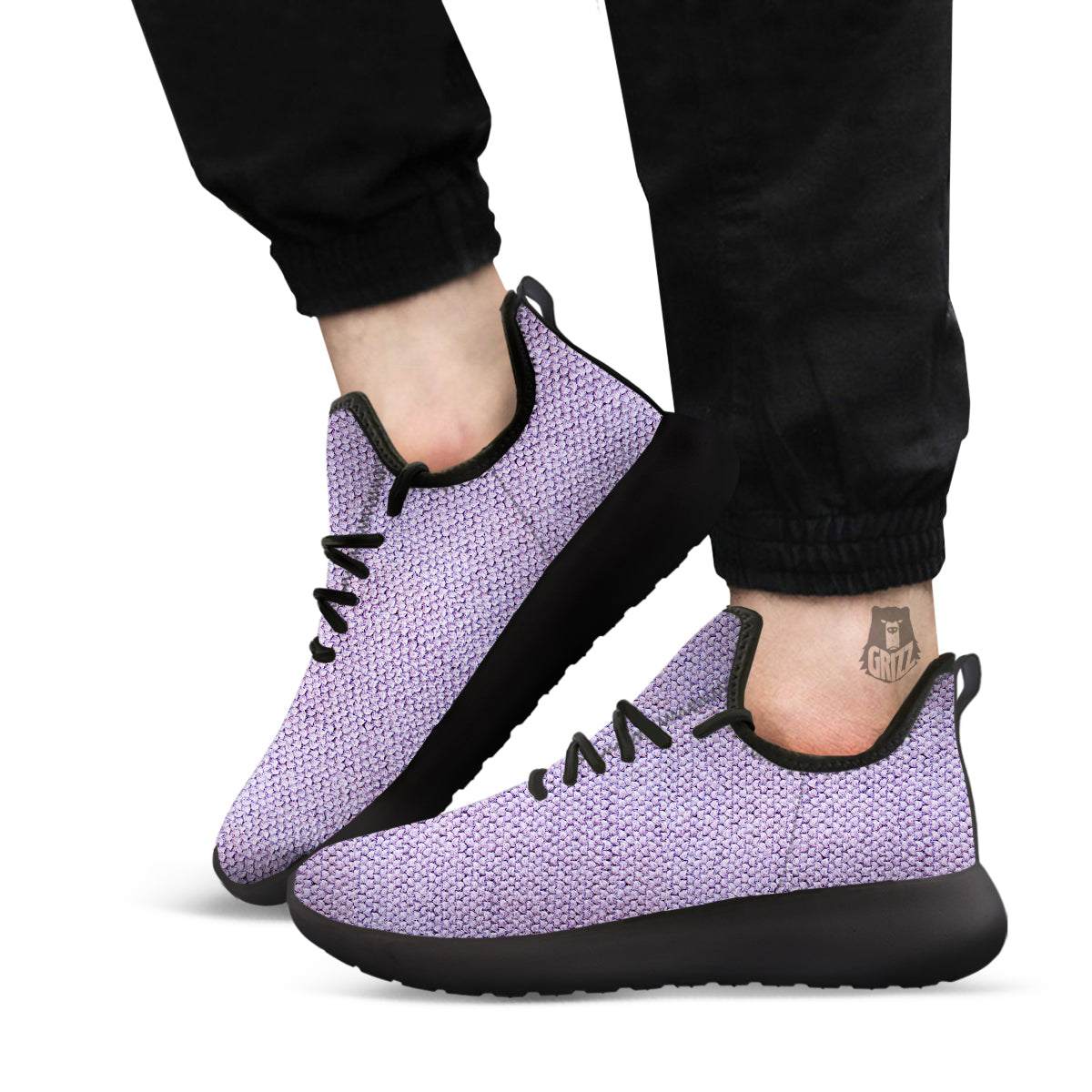 Knitted Violet Print Pattern Black Athletic Shoes-grizzshop