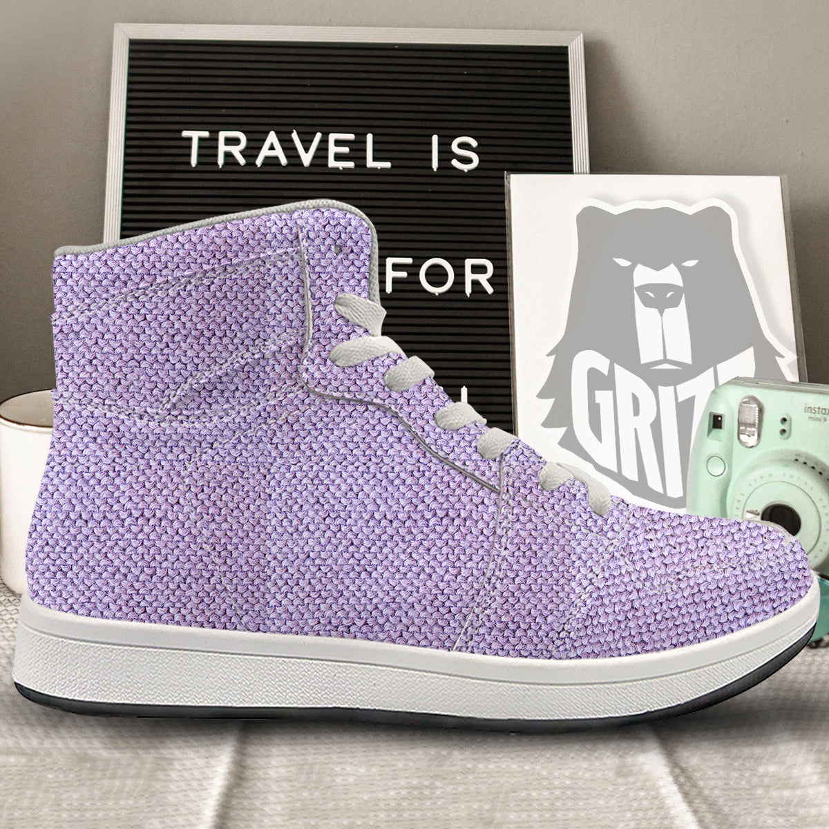 Knitted Violet Print Pattern High Top Sneakers-grizzshop