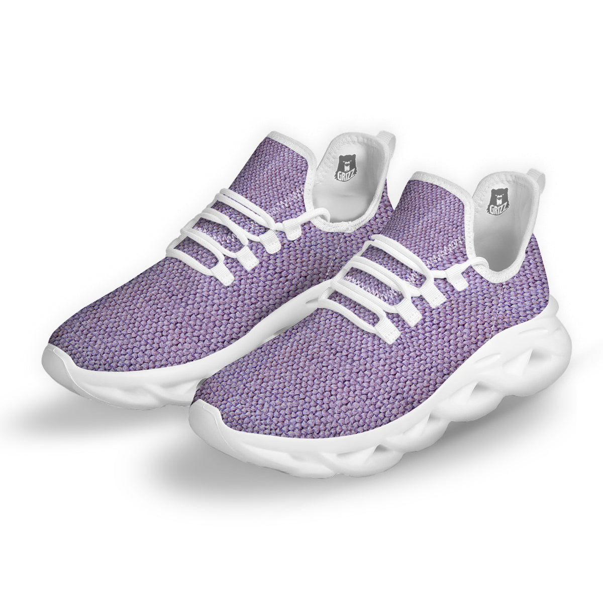 Knitted Violet Print Pattern White Running Shoes-grizzshop