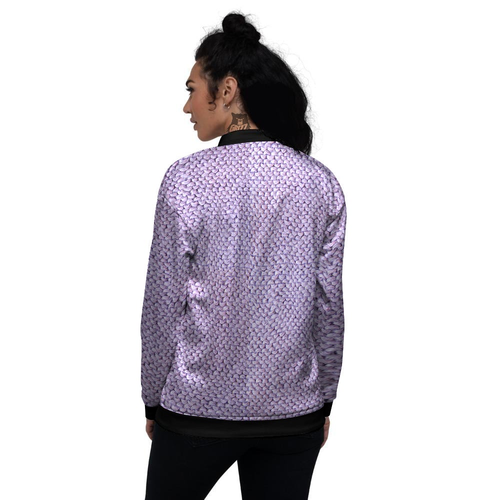 Knitted Violet Print Pattern Women's Bomber Jacket-grizzshop