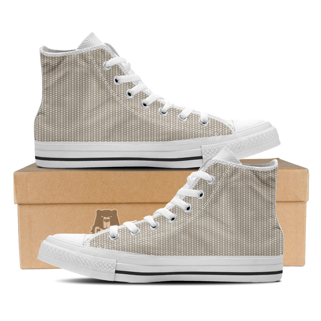Knitted White And Beige Print Pattern White High Top Shoes-grizzshop