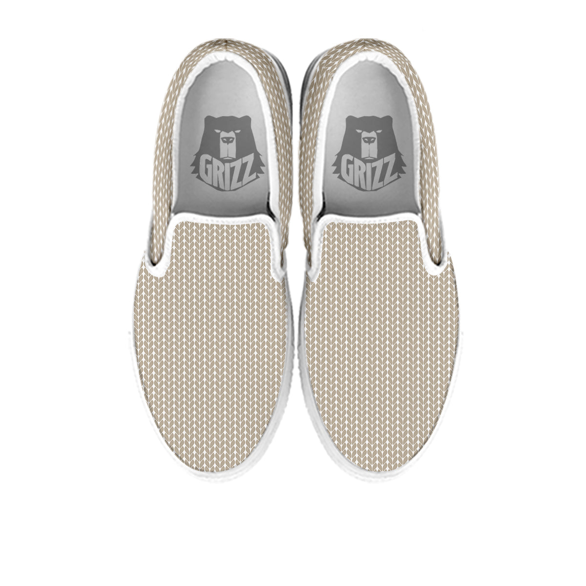 Knitted White And Beige Print Pattern White Slip On Shoes-grizzshop
