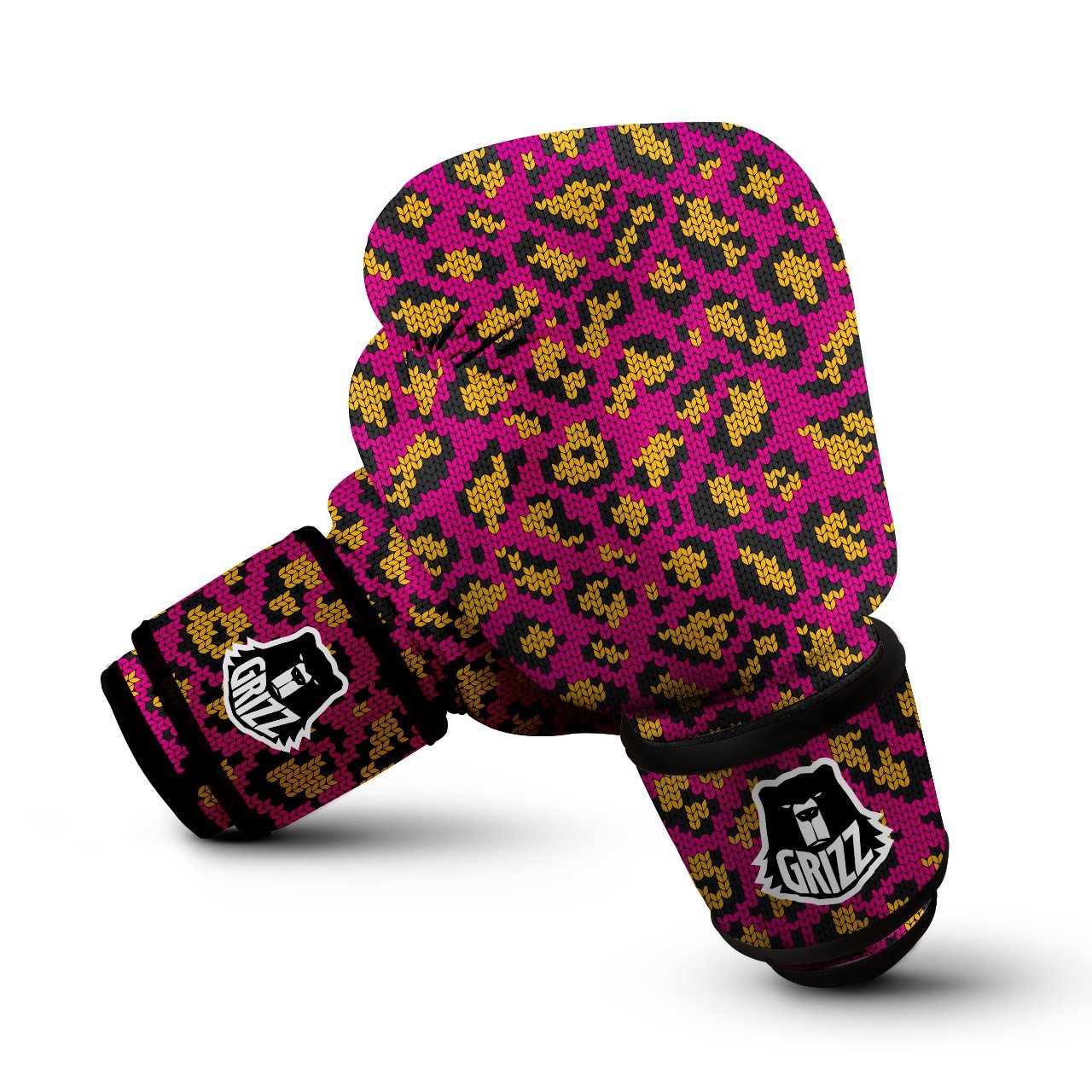 Knitted Wild Pink Leopard Print Pattern Boxing Gloves-grizzshop