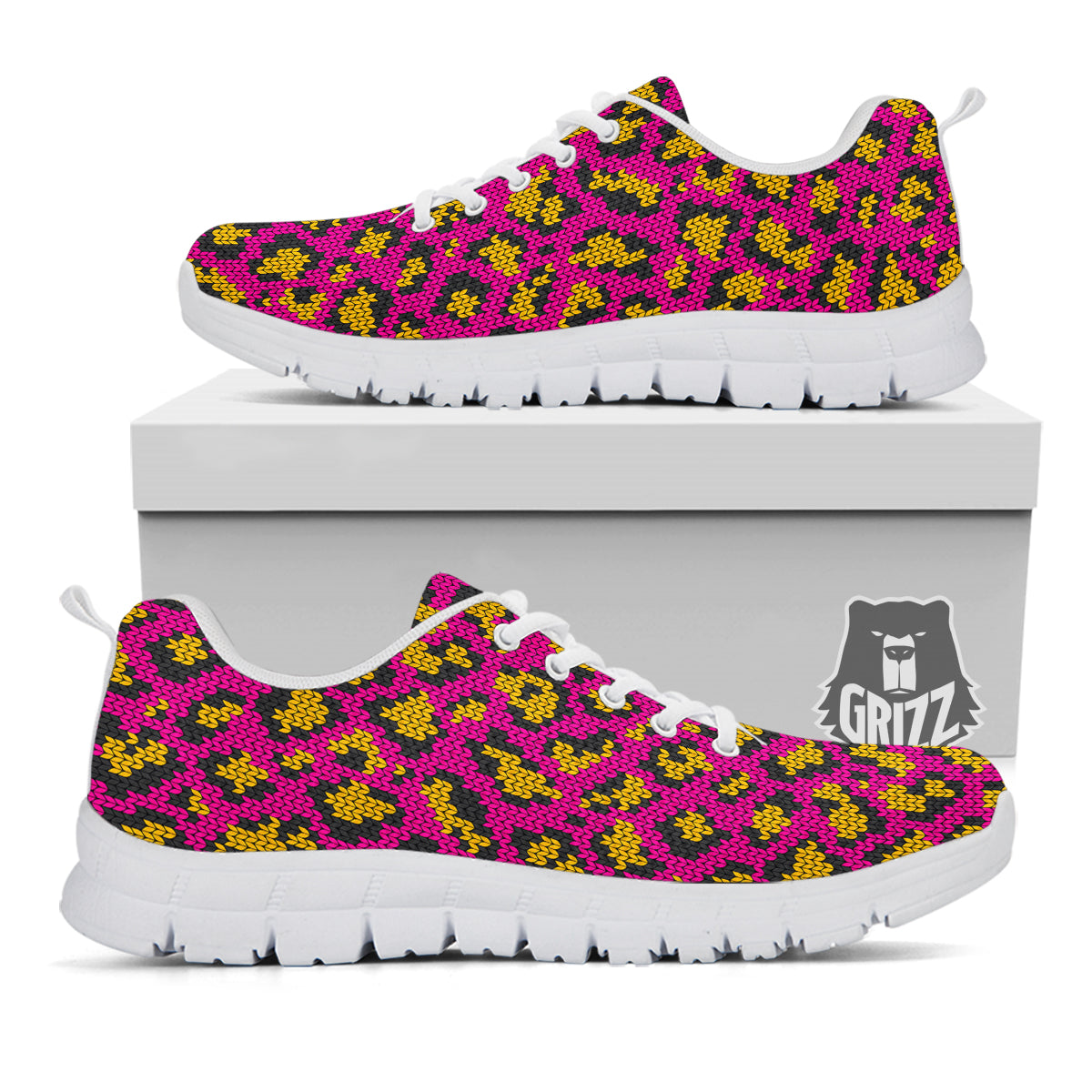 Knitted Wild Pink Leopard Print Pattern White Sneaker-grizzshop