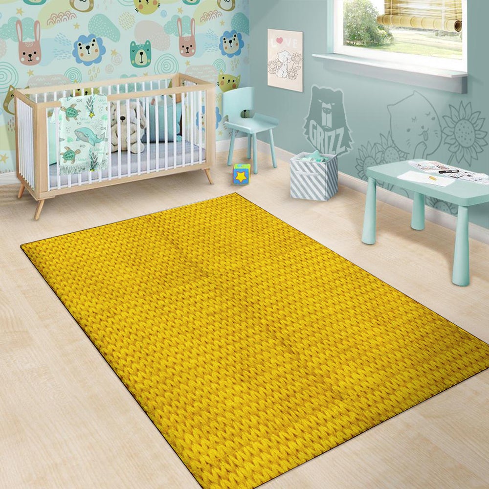 Knitted Yellow Print Pattern Floor Mat-grizzshop